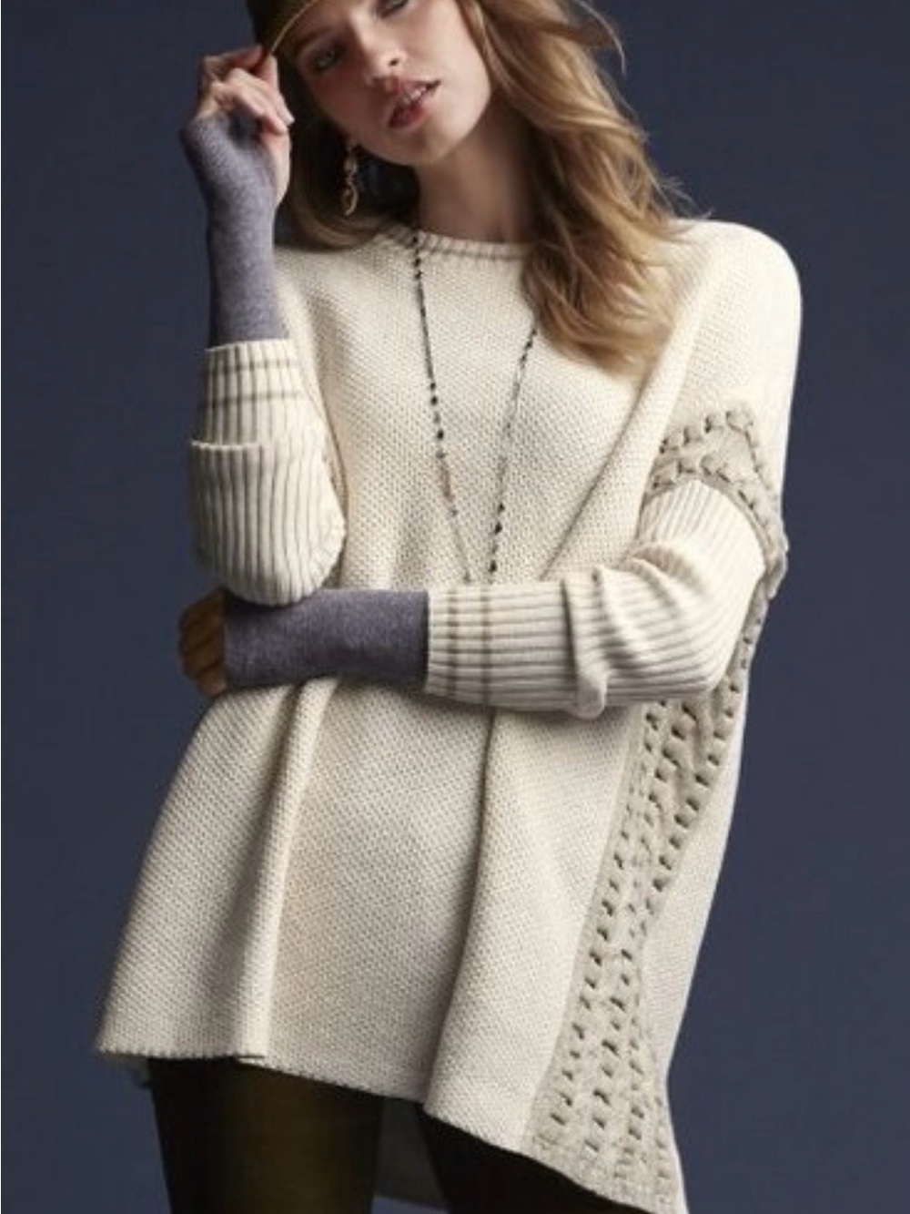 Cabi Slip Stitch Sweater Knit Oversize Boho Minimalist Cozy Academic Large